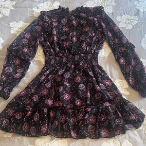 Aqua Kids Dress - Black and Pink Floral, Size 10/12
